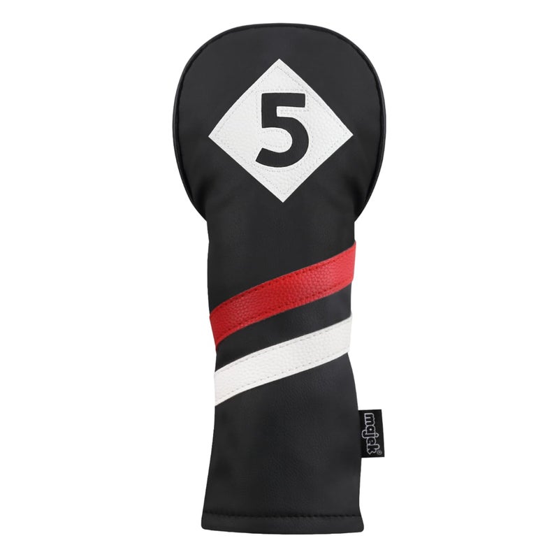 Majek Retro Golf Headcovers Black Red and White Vintage Leather Style 3 & 5 Fairway Wood Head Cover Classic Look - Image 5